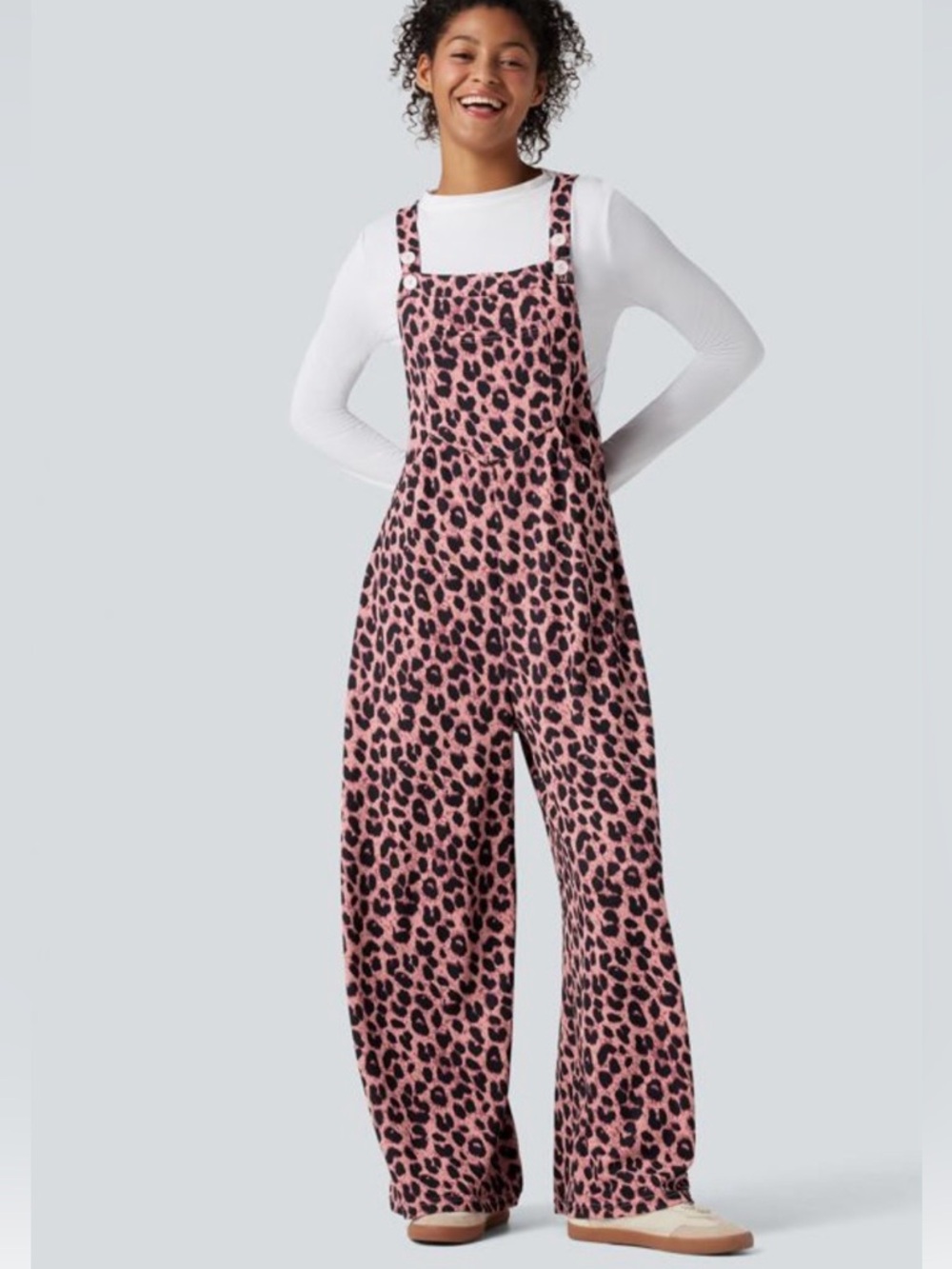 Halara Blush Leopard Print Waffle, Casual Overalls with Pockets/Size Small(4-6)